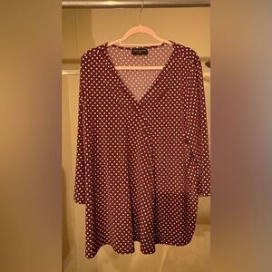 Lane Bryant Burgundy Polka Dot V-Neck Tunic